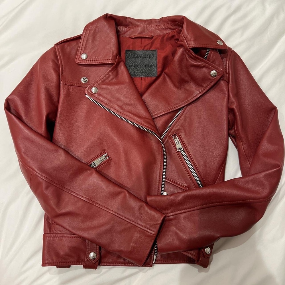 All saints leather jacket burgundy 0